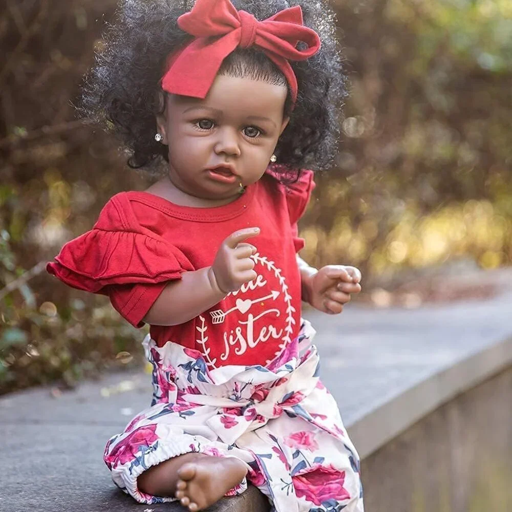 🆕22.8 Inch Reborn Doll with Soft Cloth Body African American Aliyah Girl Doll